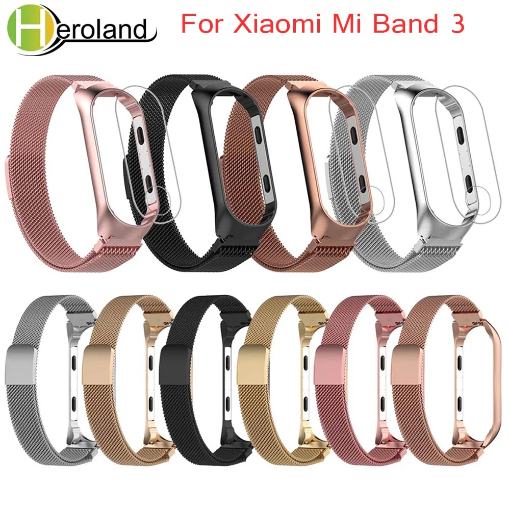 

Wrist Strap For Xiaomi Mi Band 3 Wristbands Miband 3 smart Bracelet Milanese loop Stainless watchband Belt Accessories +film new
