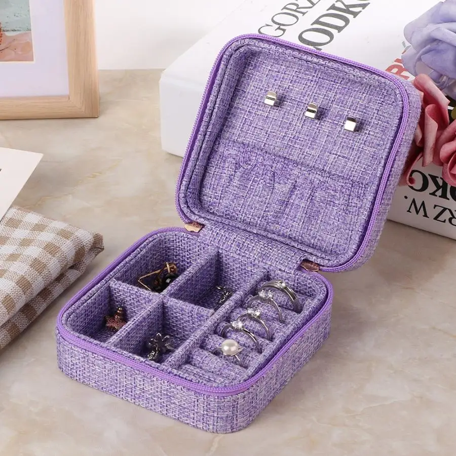 Fashion Linen Jewelry Storage Box Earring Ear Stud Ring Necklace Holder Organizer Case with Zipper holder | Украшения и