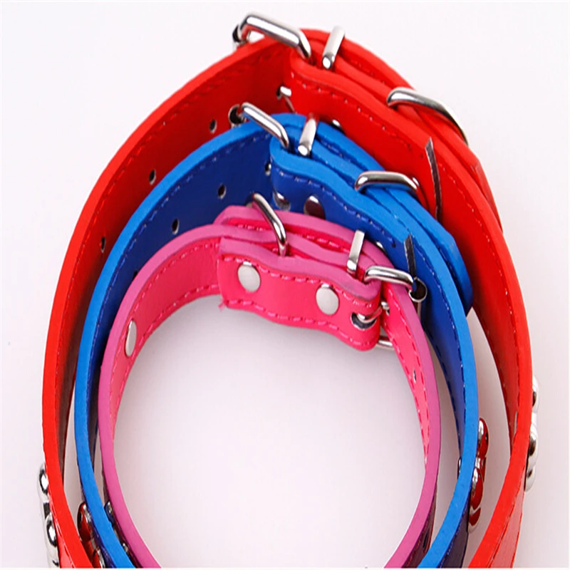 

2019 Bone Pet Dog Collar Durable Padded Personalized Pet ID Collars PU Leather Adjustable Puppy Cat Strap Collar 5 Colors