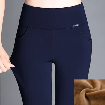 

Large size 6XL 2019 Winter Women Pants Warm Plus Thick Velvet Pants Slim High Waist Stretch Pencil Pants Female Trousers