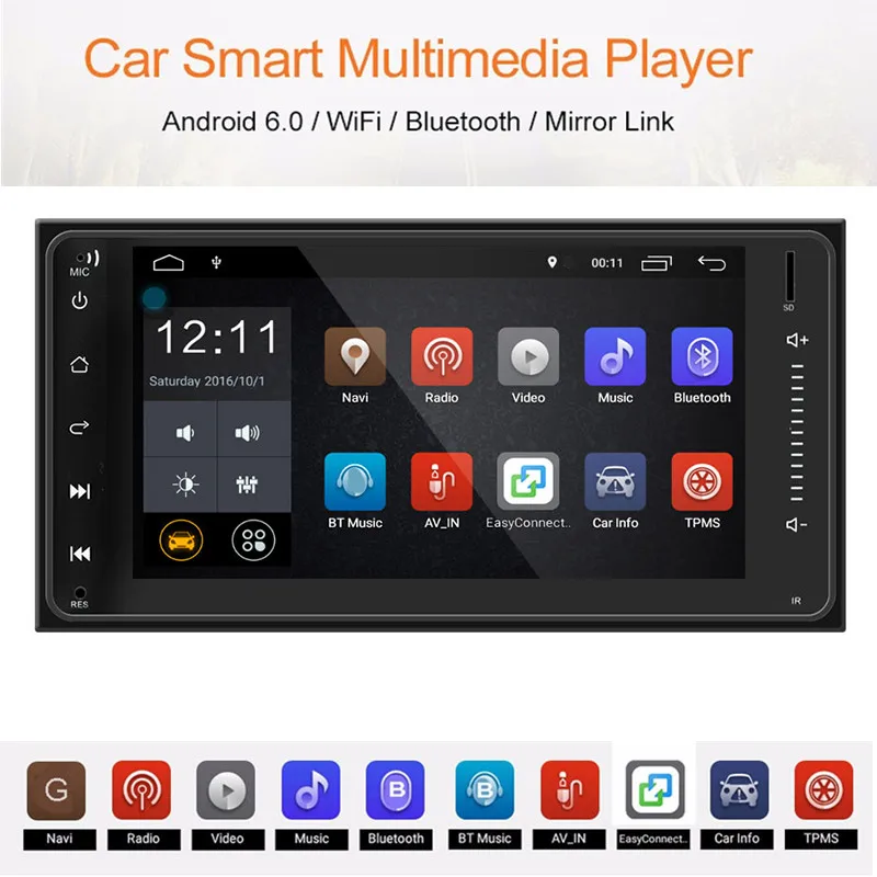 

Universal 7.0 inch 2 Din Car Multimedia Player Bluetooth Built-in GPS Navigator FM Station WiFi Connection for Toyota