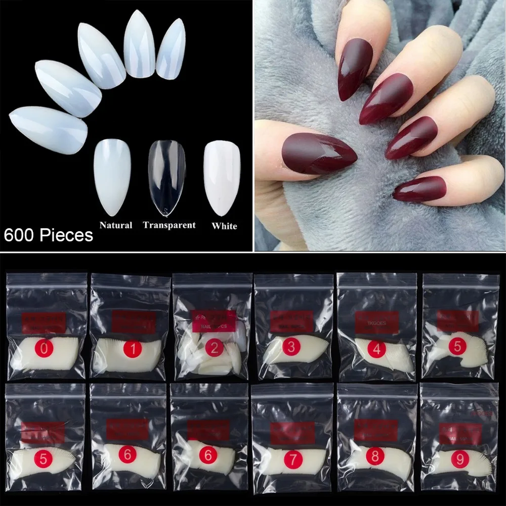 TKGOES 600 шт миндальные ногти натуральные ногти 10 размеров накладные акриловые ногти для маникюра белые накладные ногти