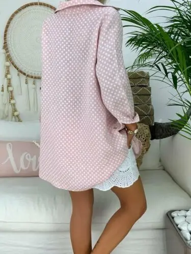 Plus Size S-3XL Women Dot V-neck Long Sleeve Blouses Ladies Shirts Summer Casual Tops Loose Long Blouse Streetwear Woman Clothes