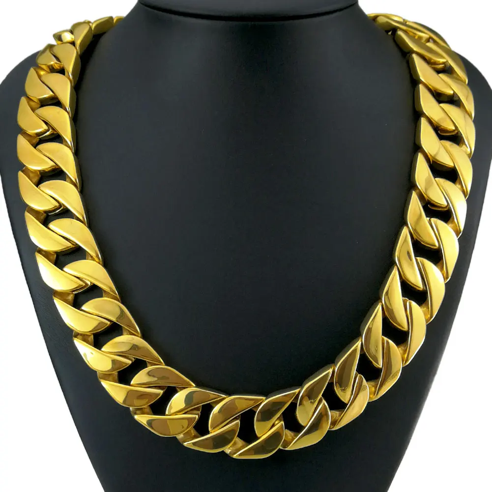 

Top quality gold tone 316L stainless steel polished curb solid heavy long chain necklace jewelry 60-100cm N343 n380