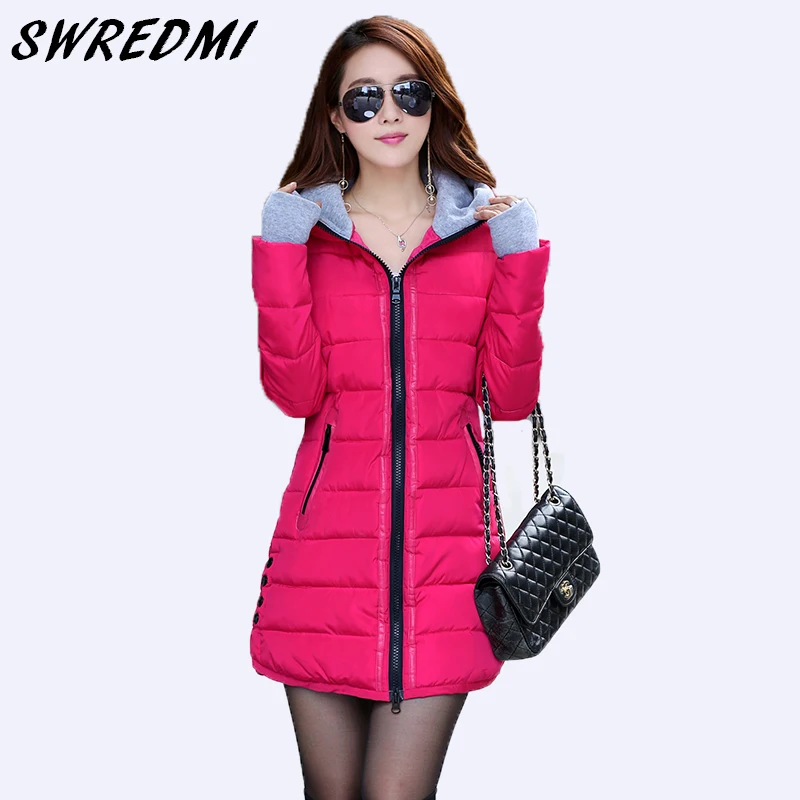 SWREDMI женская зимняя куртка новая хлопковая парка средней длины пальто размера плюс приталенная женская повседневная одежда горячая распродажа