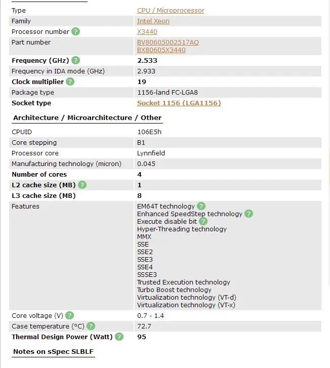 Процессор Intel Xeon X3440 четырехъядерный(8 Мб кэш-памяти, 2,53 ГГц) процессор LGA1156 CPU