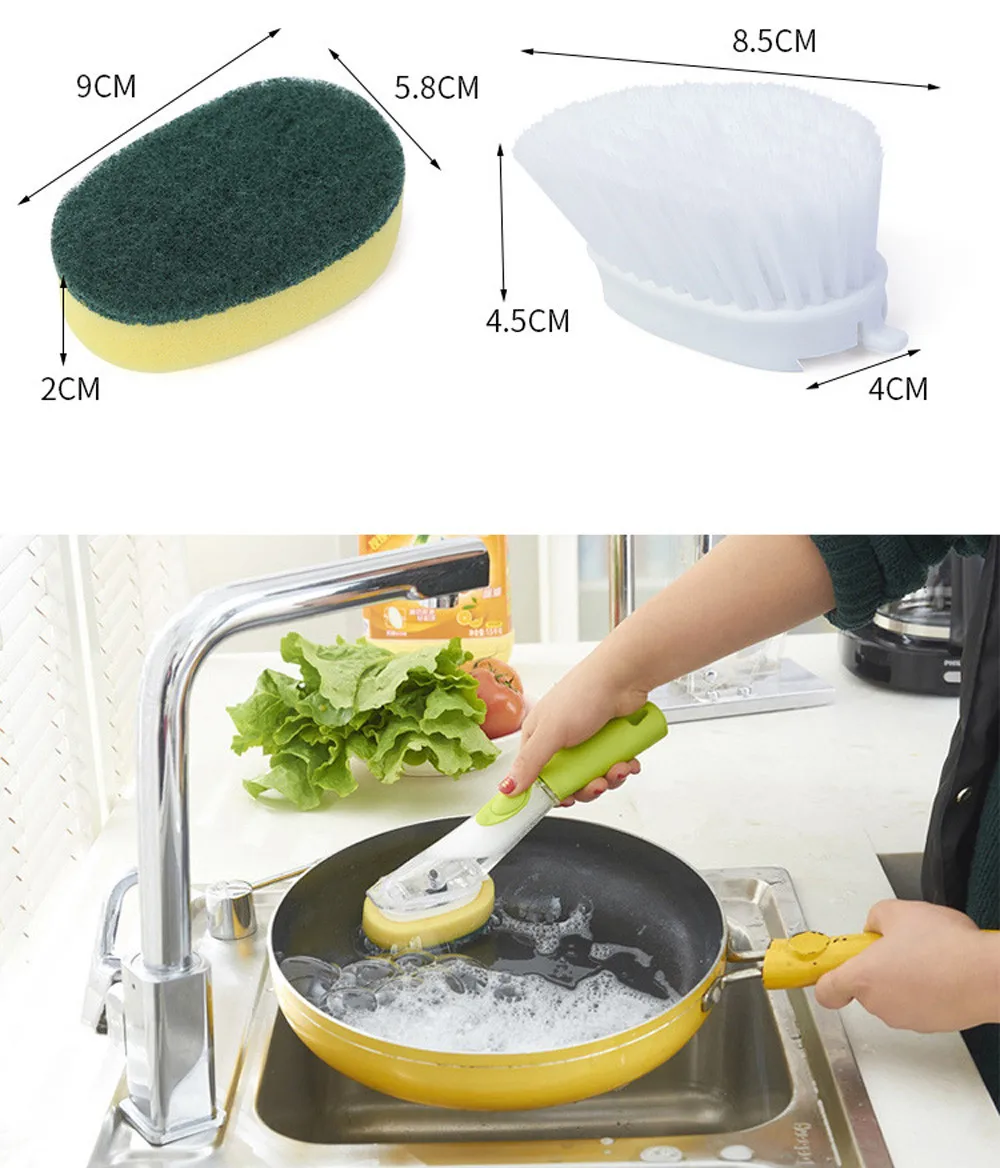 Bowl Dish Pot Wash Brush Sponge With Replacement Head Kitchen Utensil