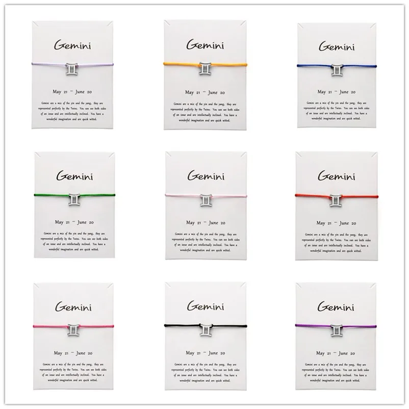 Белая карта Модные украшения 12 созвездий знак зодиака Близнецы счастливая веревка браслет браслеты для женщин аксессуары