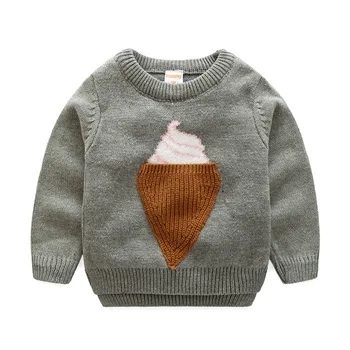

New Autumn Winter Kids Baby Boy Children Cotton Jacquard Ice Cream Long Sleeve Sweater Costume For Kids Vestido Infantil T