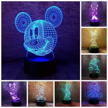 

Mickey Mouse Anime Figure 3D LED Desk Nightlight 7 Colors Changing Sleep Light Minnie Mouse Cartoon Figuras Light-up Toys Kids
