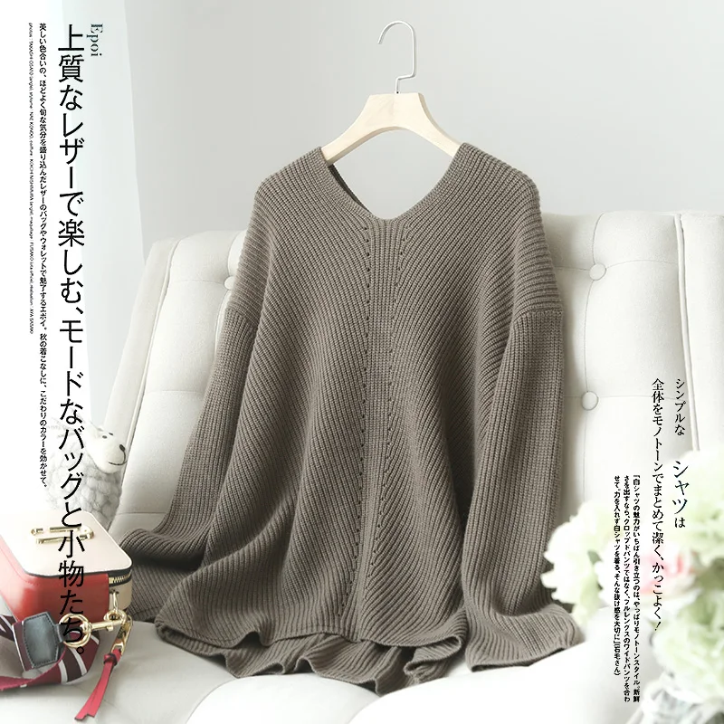 

Winter V Neck Cashmere Wool Casual Sweaters JECH 2018 Autumn Warm New Loose Hollow Women Solid Pullovers Jumper Knitted Big Size