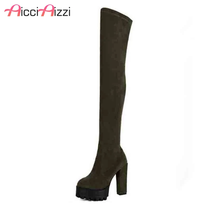 

AicciAizzi Sexy Lady Real Leather High Heel Boots Women Zipper Platform Thick Heels Boot Dating Warm Soft Botas Mujer Size 33-44