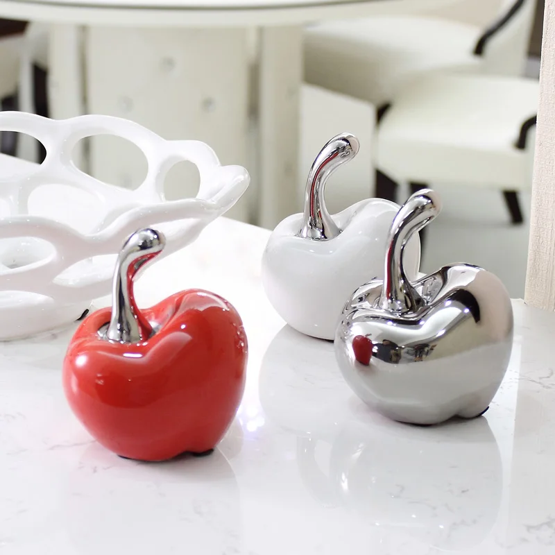 

handmade creative plated red ceramic apple decoration tiny porcelain apple christmas ornament gift modern ceramic home decors