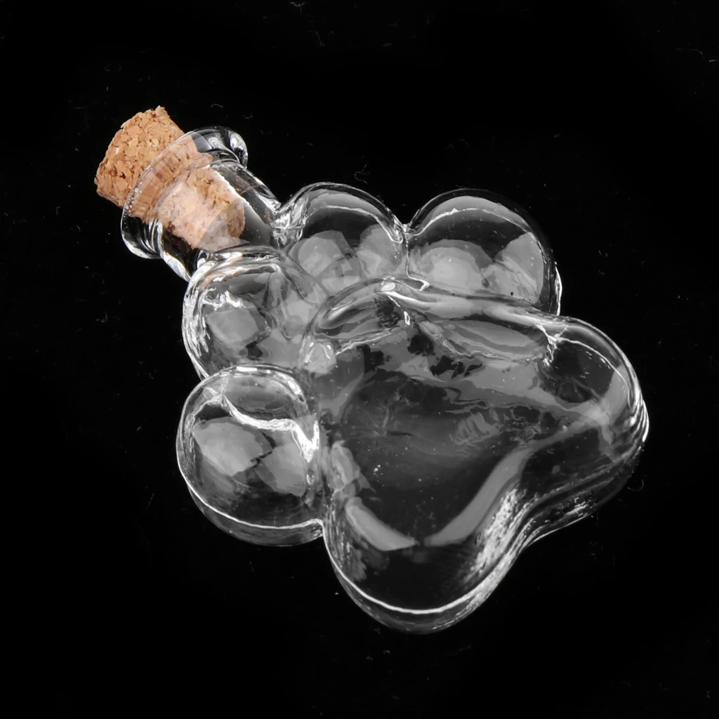 4Pcs Mini Paw Empty Glass Wishing Bottle Vial Pendant Charms Jars with Cork Stoppers DIY Craft