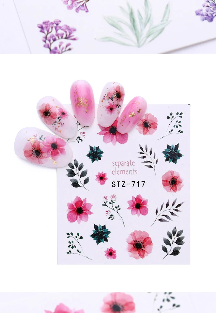 24 листа/набор наклейки для ногтей с водой мульти узоры Цветочные изображения дизайн ногтей перевод рисунка наклейки украшение для маникюра «сделай сам»