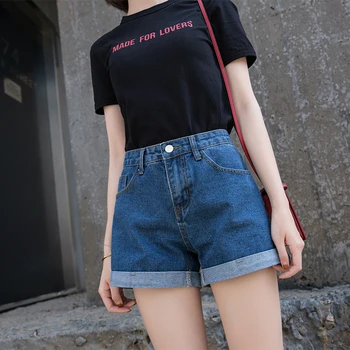 

GUUZYUVIZ Womens Shorts White Black Blue Casual Denim Jean Shorts Women Summer Loose High Waist Vintage Wash Zipper Shorts Women