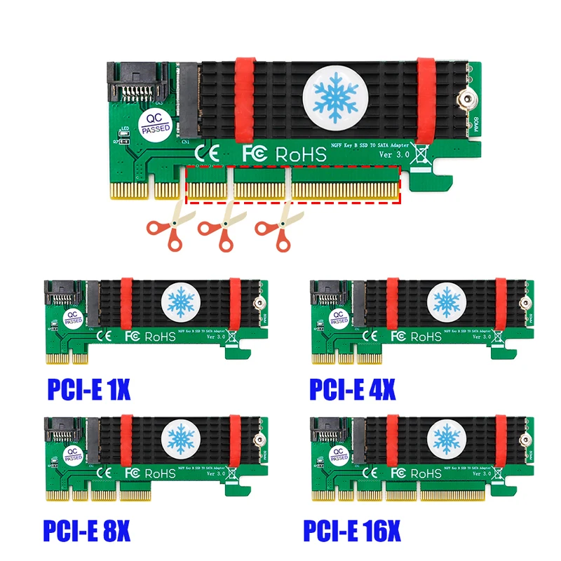 NGFF M.2 B Ключ SATA-Bus SSD в SATA3 адаптер PCI Express x1 x4 x8 x16 слот SATA радиатора Suppor 2230 2242 2260 2280 M2 SSD