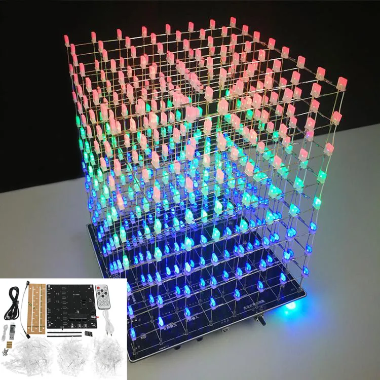 DIY WIFI приложение 8x8x8 3D Light Cube Kit Красный Синий Зеленый LED MP3 музыкальный спектр
