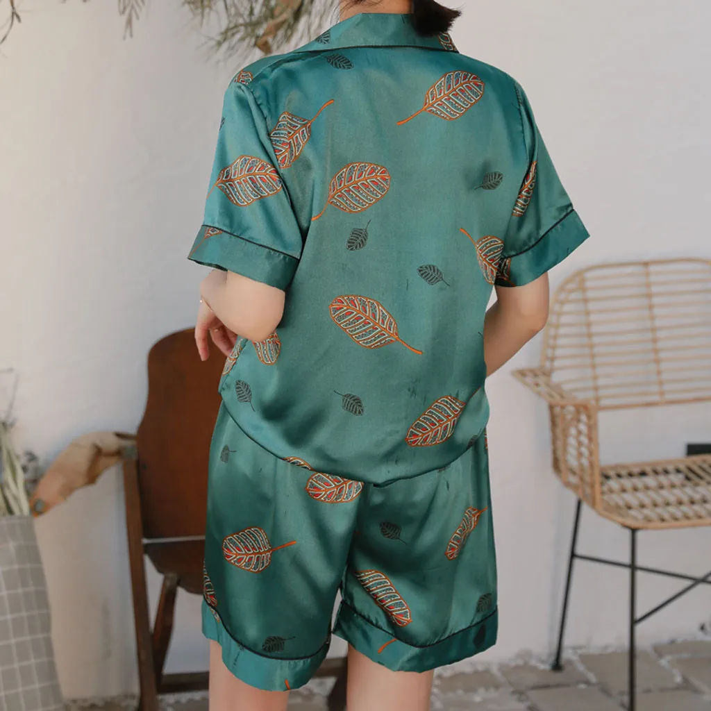 Zhdaor новые летние модные, пикантные женские Для женщин имитация шелка печати пижамы с принтом, одежда для сна, Комплект ночной одежды N4