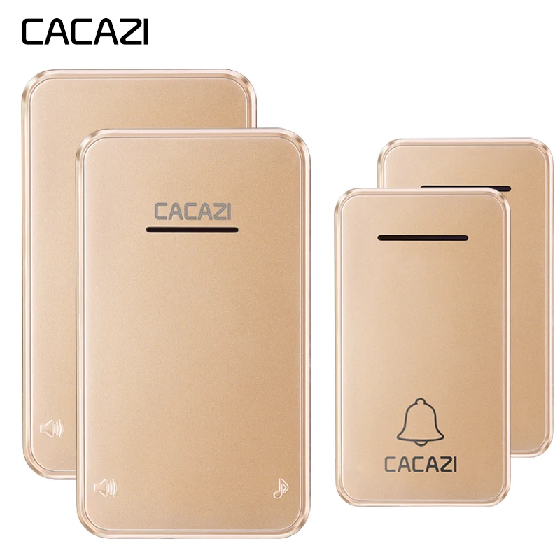 

CACAZI Self-powered Wireless Doorbell No battery Waterproof 2 Button 2 Receiver Led light US EU Plug Cordless DoorBell 48 chimes