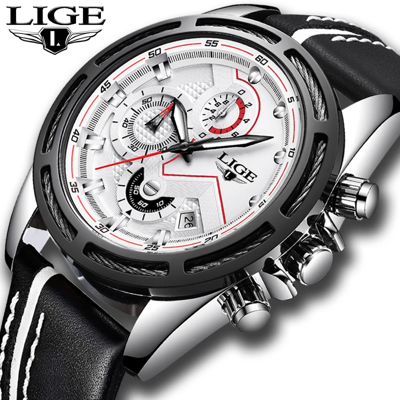 

LIGE Fashion Mens Watches Top Brand Luxury Casual Sport Quartz Watch Men Leather Waterproof Military Wristwatch Relogio Masculio