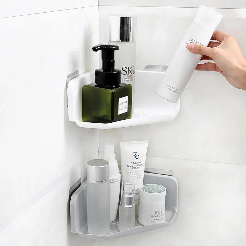 

Multi-function Self-adhesive Bathroom Rack Kitchen Holder Wall Mounted Toilet Corner Storage Rack Triangle Storage Rack 3 Colors