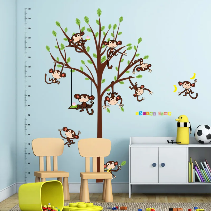 

[Fundecor] new cartoon monkey tree baby wall stickers for children's rooms Home Decoration art decal heigh wallstickers