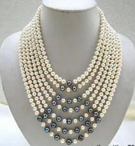 

xiuli 002877 Stunning 7 Rows Real Black White Pearl Beads Wide Necklace