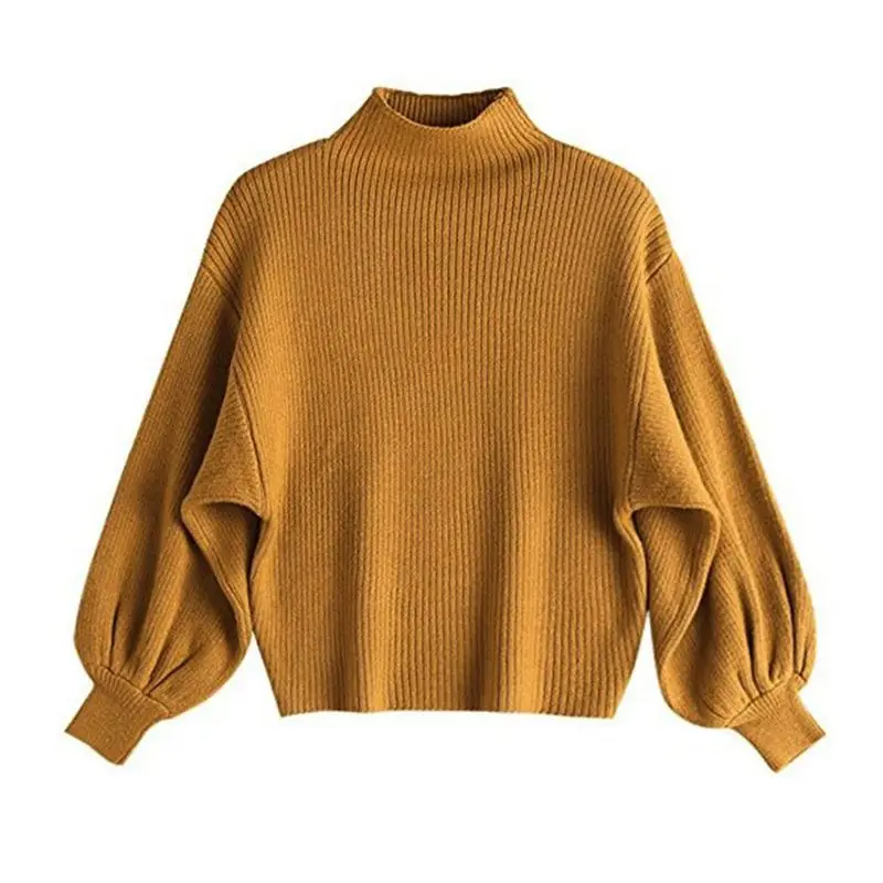 

Women Half Turtleneck New Fashion Autumn Winter Knitted Pullovers Female Lantern Sleeve Batwing Loose Faux Cashmere Sweaters E49