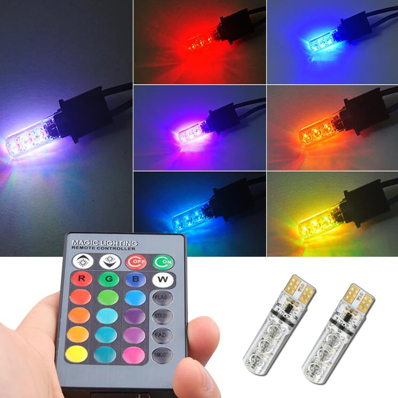 

T10 W5W Led Bulb 194 168 RGB Multi Color Parking Lights For renault megane 2 duster logan clio laguna 2 Koleos