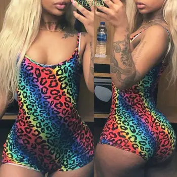

2019 New Hot Sexy Summer Fashion Latest Women's Sleeveless Print Bodysuit Stretch Ladies Leopard Body Tops T shirt Jumpsuit