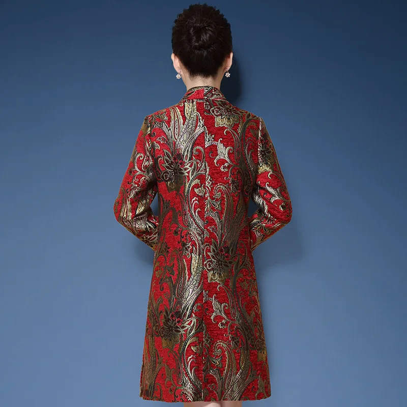 Plus Broderie Manteau Coat vent red Manteaux La 2018 Noir Coat Taille Hiver Long Coupe Vintage Rouge 5xl Tranchée M Chinois Style Femmes Black 846gwvq