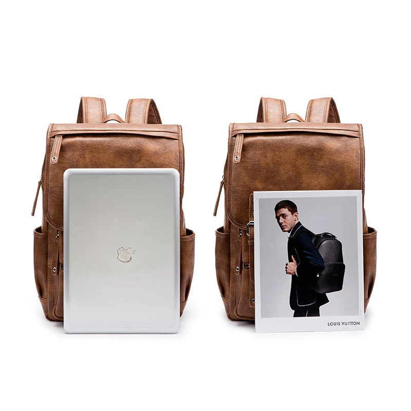 Мужской винтажный рюкзак из ПУ кожи с несколькими карманами|rucksack vintage|leather backpack