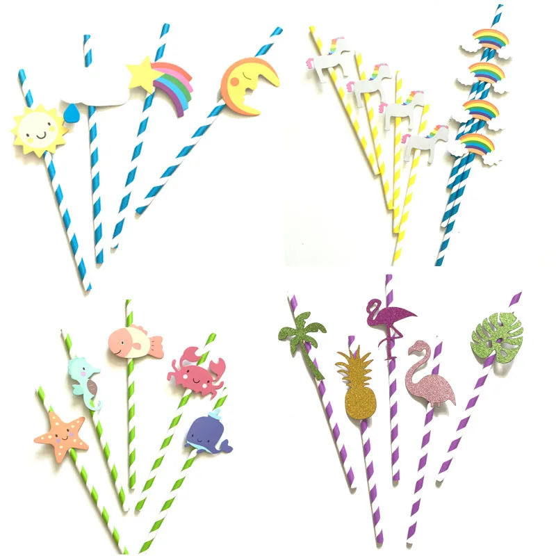 

Unicorn Flamingo Party Rainbow Straw Paper Straws Birthday Party Supplies Cake Decoration Paper Drinking Straws Pipette DIY Kit