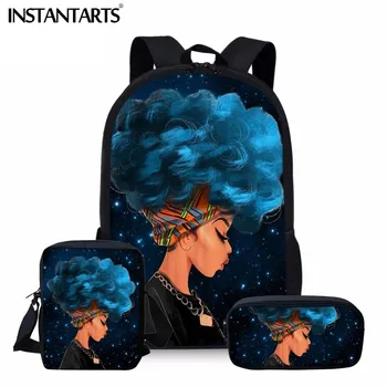 

INSTANTARTS African Beauty Girl School Bag for Teenager Girl Student Mochilas Backpack Kid Set Backpacks Pattern Daily Back Pack