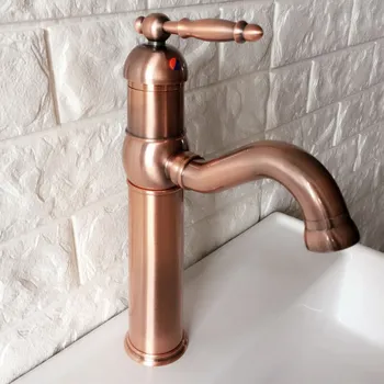 Swivel Spout Water Tap Antique Red Copper Single Handle Single Hole Kitchen Sink & Bathroom Faucet Basin Mixer Tap anf388 vintage copper sink faucet water tap