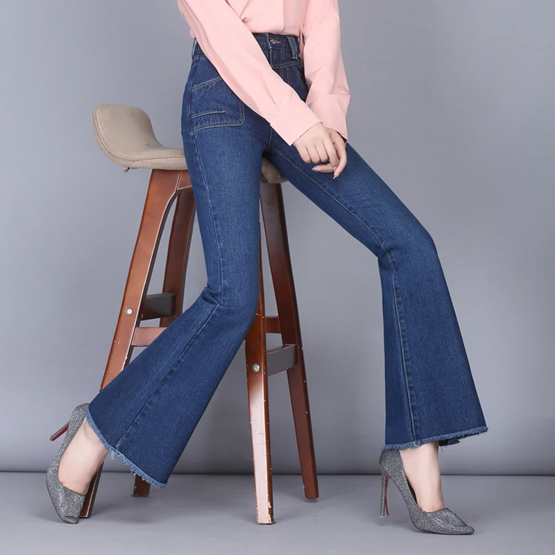Casual Femenino Adelgaza Tamaño Las p2 Negro Moda p1 Nueva Jeans De Algodón Mujeres Hdl0809 Otoño Flare Pantalones Que Negro p3 Para Más Mezcla Azul 4UAPfS0f