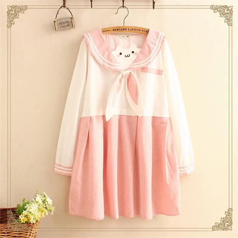 2018 Women's Dresses Japan Kawaii Ulzzang New Cute Cat Embroidery Dress Female Cute Korean Harajuku Beach Dresses For Women