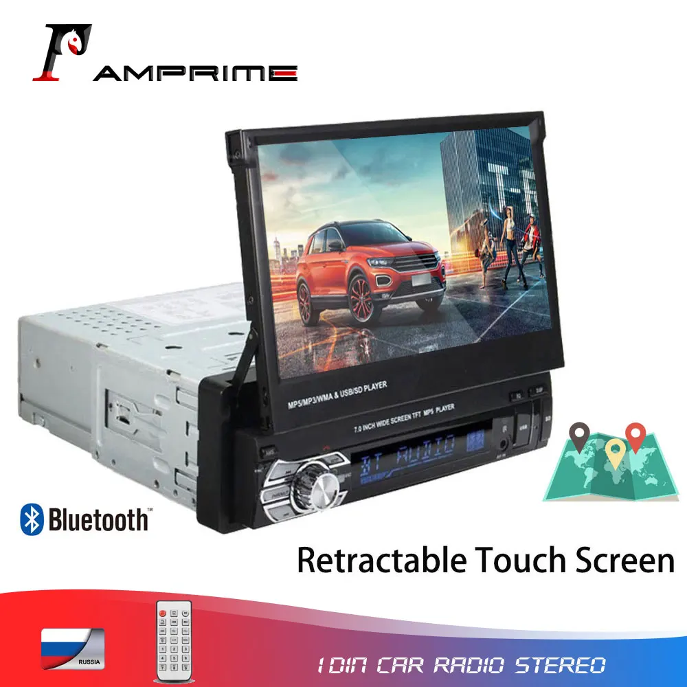 

AMPrime 1DIN Car Radio Stereo 7" audio Stereo Autoradio Bluetooth Retractable Touch Screen Monitor MP5 FM GPS Multimedia Player