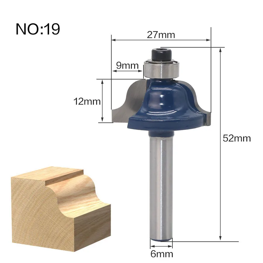 1 шт. 6 мм хвостовик древесины маршрутизатор бит прямой T V заподлицо очистка Круглый угол бухта коробка биты фрезы для дерева - Длина режущей кромки: NO 19