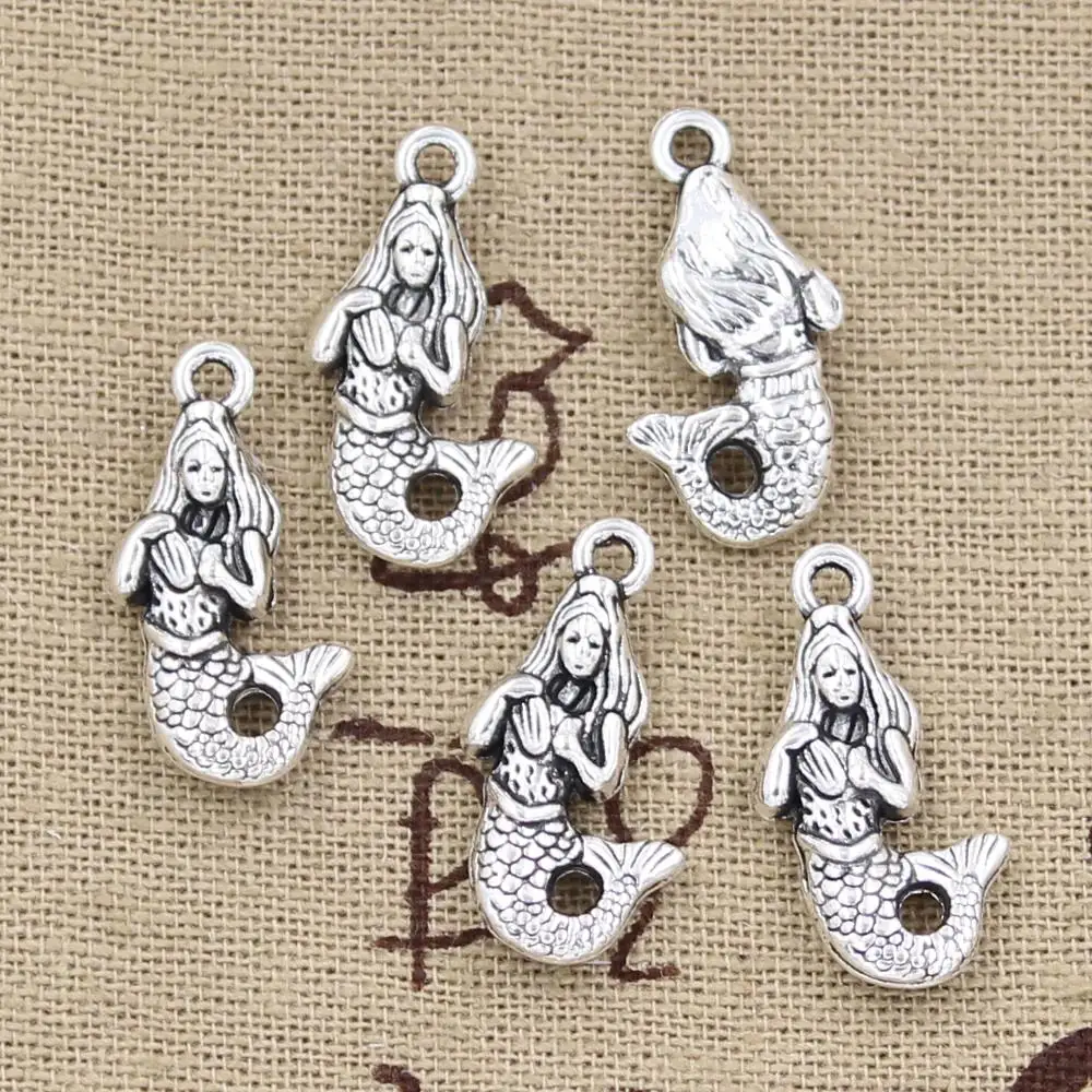 Подвески Русалка 15 шт. 22x12 мм антикварные рельефные ручной работы|charm mermaid|mermaid charmscharms jewelry making |