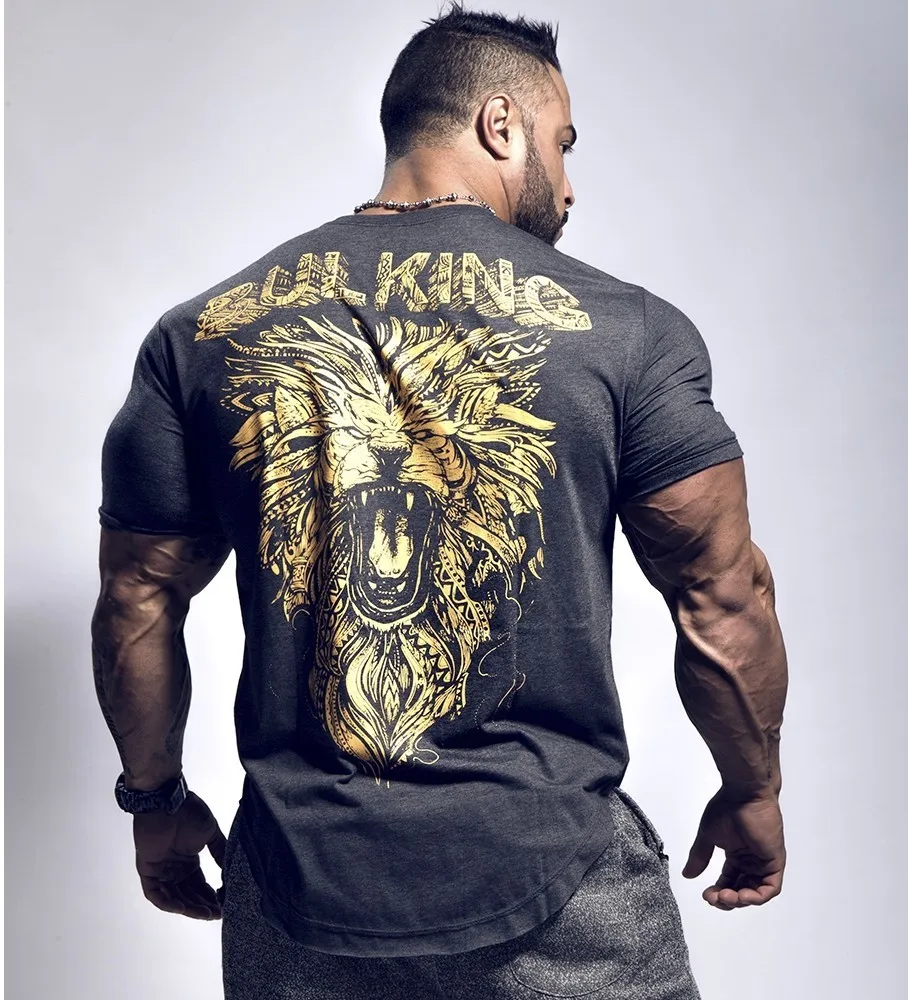 

2018 New Lion Bulking Printed T Shirt for Men Fitness Workout Excercise Elastic Quickdry Breathable Top Tee Outerwear