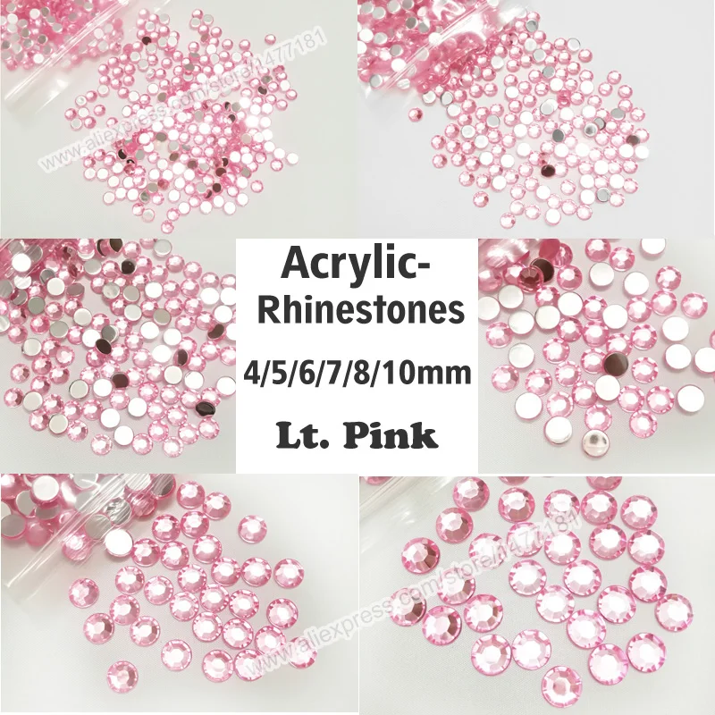 

4 5 6 7 8 10mm ACRYLIC RHINESTONES LIGHT PINK Flat Back Round Diamante Gems BeadsTable Confetti DIY Crafts Beads Embellishments