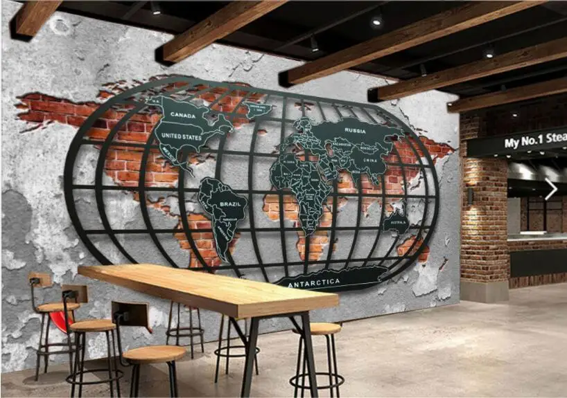 Beibehang пользовательские обои ретро Ностальгический рельеф металла карта мира бар обеденный фон обои украшения