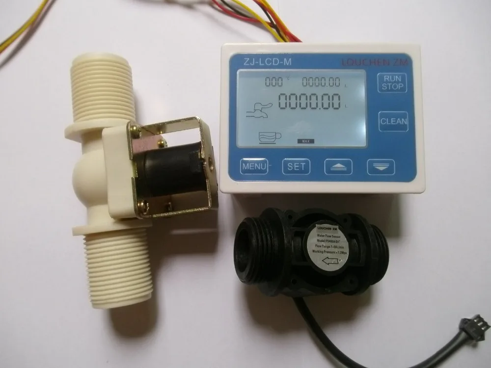 NUOVO misuratore LCD di controllo del flusso d'acqua G1 "+ sensore di flusso + elettrovalvola
