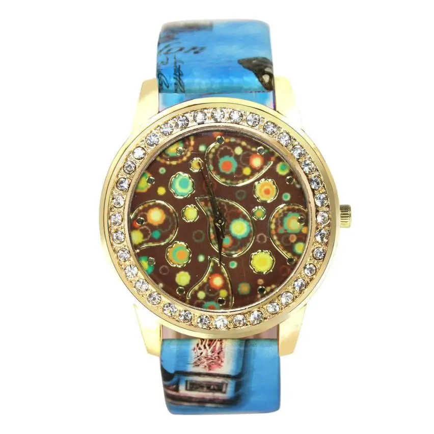 Painting Pattern Leather Band Analog Quartz Vogue Watch BU#911
