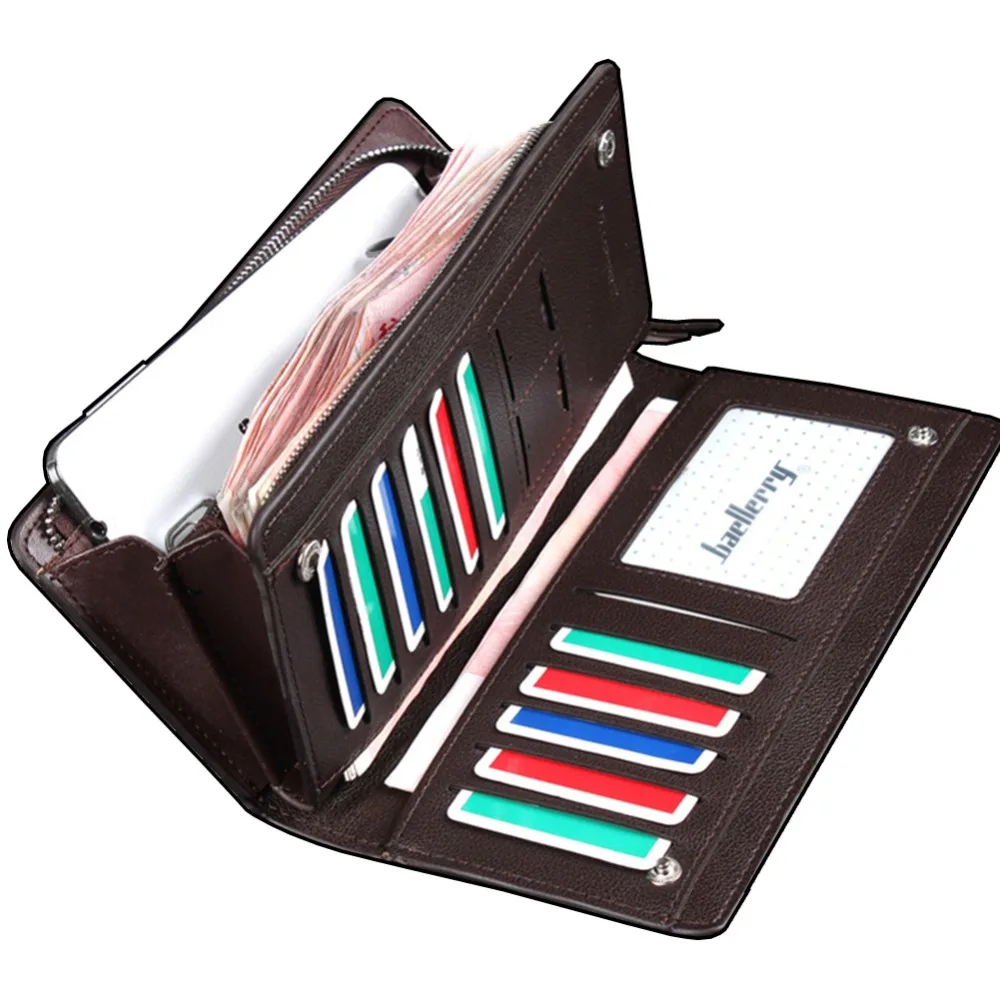 High quality Leather men's Wallets with zipper Wholesale leather long