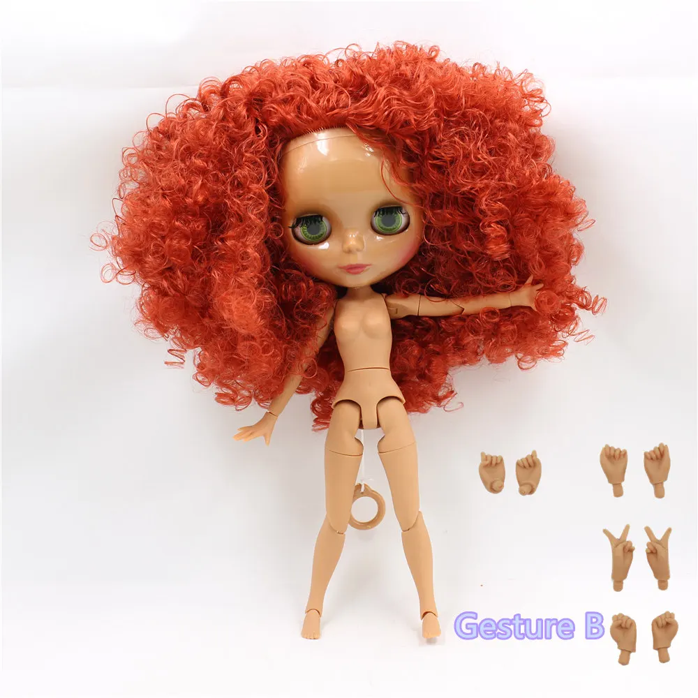 1/6 Blyth кукла Обнаженная кукла красный коричневый вьющиеся волосы соединение тела темная кожа 30 см BJD подарок подходит для DIY No.280BLQE150 - Цвет: Nude doll gestrue B