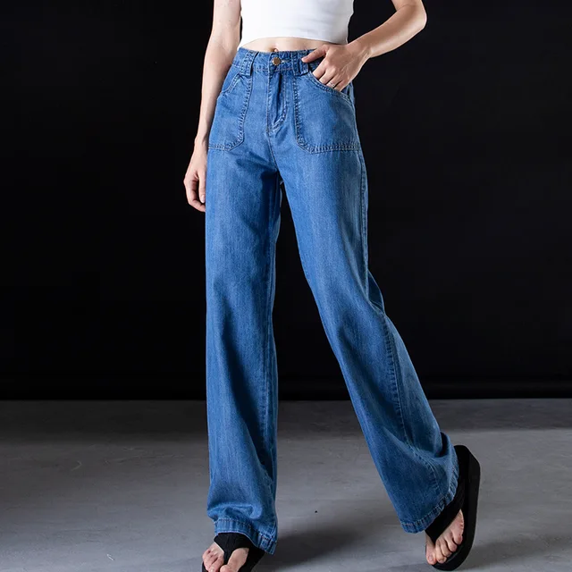 Women Loose High Waist Loose Wide Leg Pants Jeans Denim Trousers Female