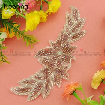 

Flower Design AB Color Beaded Crystal Rhinestone Applique WRA-760